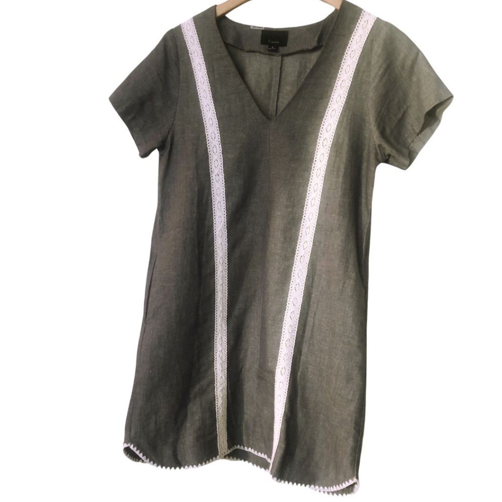 ✨ Lumière Linen-Cotton Shift Dress with Crochet Trim | Size S